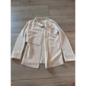 Vince Wool Cashmere Ribbed Asymmetric Open Front Cardigan Cream XS